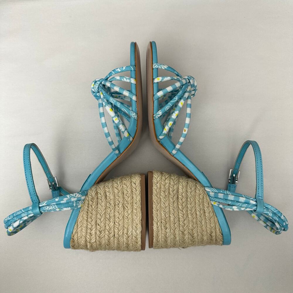 Schutz Dahra Blue Gingham Fabric Knot Strappy Rope Espadrille Block Heel Size 8 - Picture 6 of 10